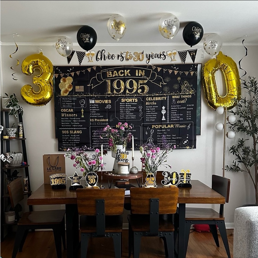 Gold and Black 30th Birthday Party Decoration Set